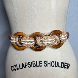 Vintage 80s Wooden Circle Woven bohemian Belt